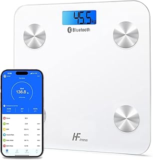 HomeFashion HFitness Körperfettwaage 28x28cm 19x KÖRPERDATEN iOS und Android App Intelligente Digitale Personenwaage Waage Personnen Körperwaage Körpergewichtsmesser BMI Bluetooth Weiß