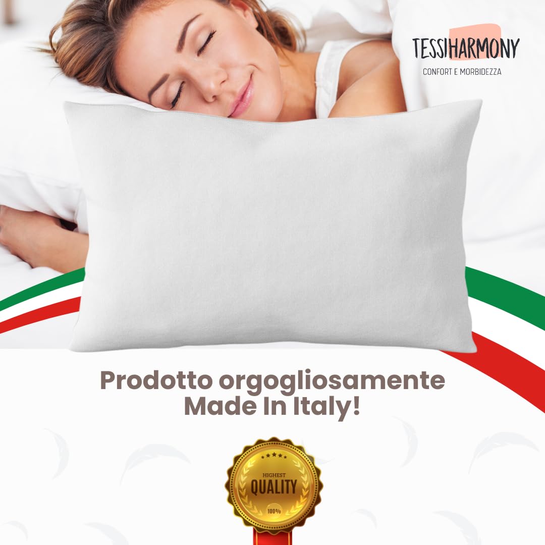 tessiharmony® Coppia Cuscini Letto Matrimoniale 50x80 per Dormire Guanciali Rettangolari Morbidi e Comodi Anallergici Antiacaro Traspiranti Imbottitura Standard di Qualità Artigianale Made in Italy