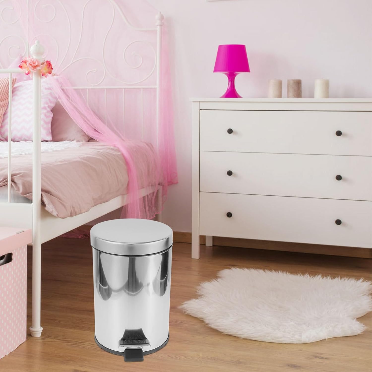 SEWACC 3l Stainless Steel Pedal Trash Can with Lid, Reusable and Washable Kitchen Wastebasket for Living Room and Study, Compact Silver Step Bin for Home and Office