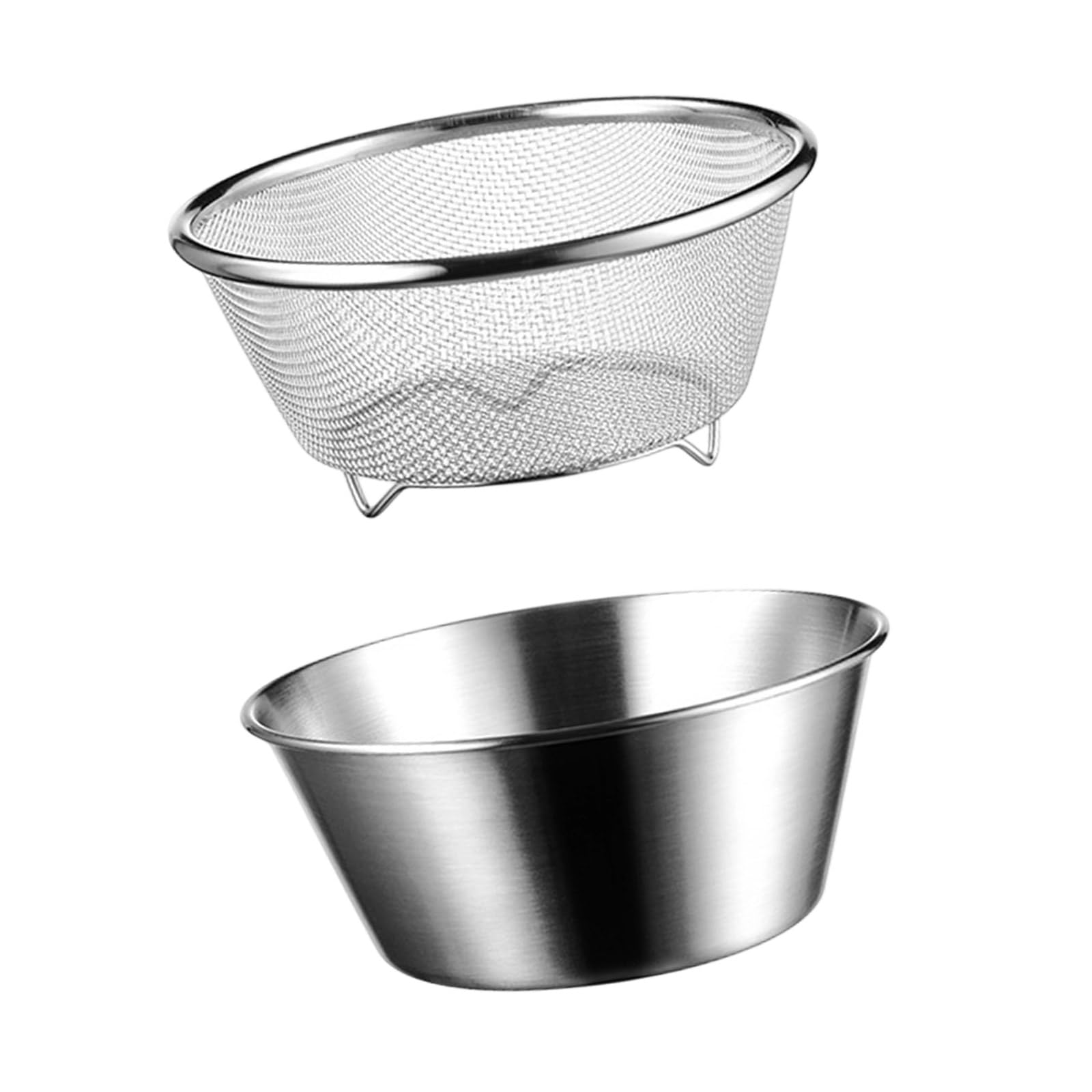 Tsophreniq Stainless Steel Kitchen Colander with Bowl Set Small Food Rice Strainer Fruit Washing Basket for Food Preparation Tool Stainless Steel Kitchen Colander with Bowl