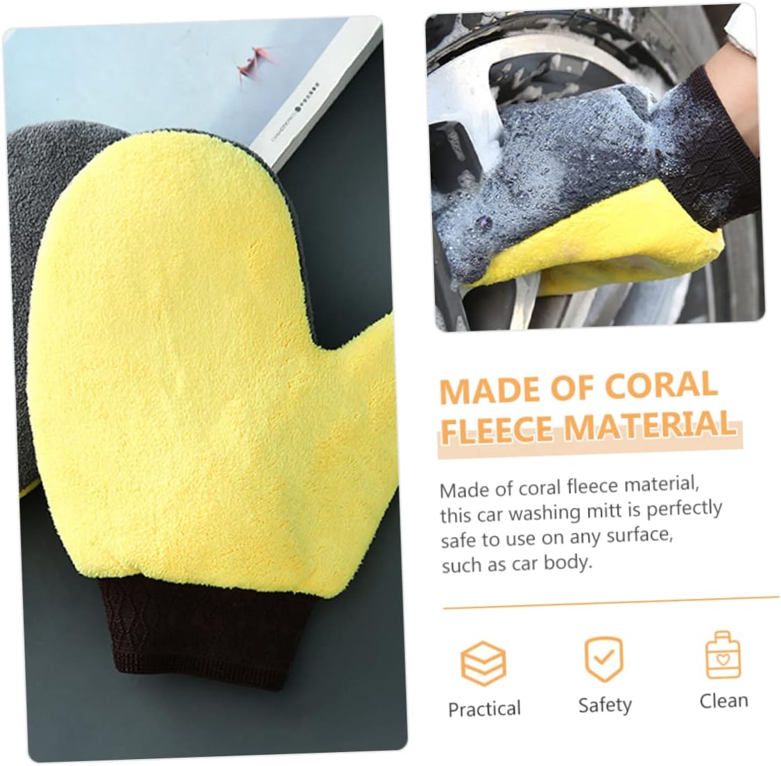 Mikinona Fleece Car Wash Mitts Gloves Nitrile Scratch for Auto Cleaning Home Dusting Window Washing