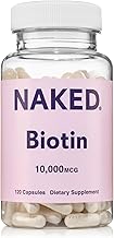 NAKED Biotin 10,000mcg - Max Strength Vitamin B7 Supplement for Healthy Hair, Skin & Nails Support - Non-GMO, Gluten-Free, Vegan - Supports Keratin Production - 120 Capsules