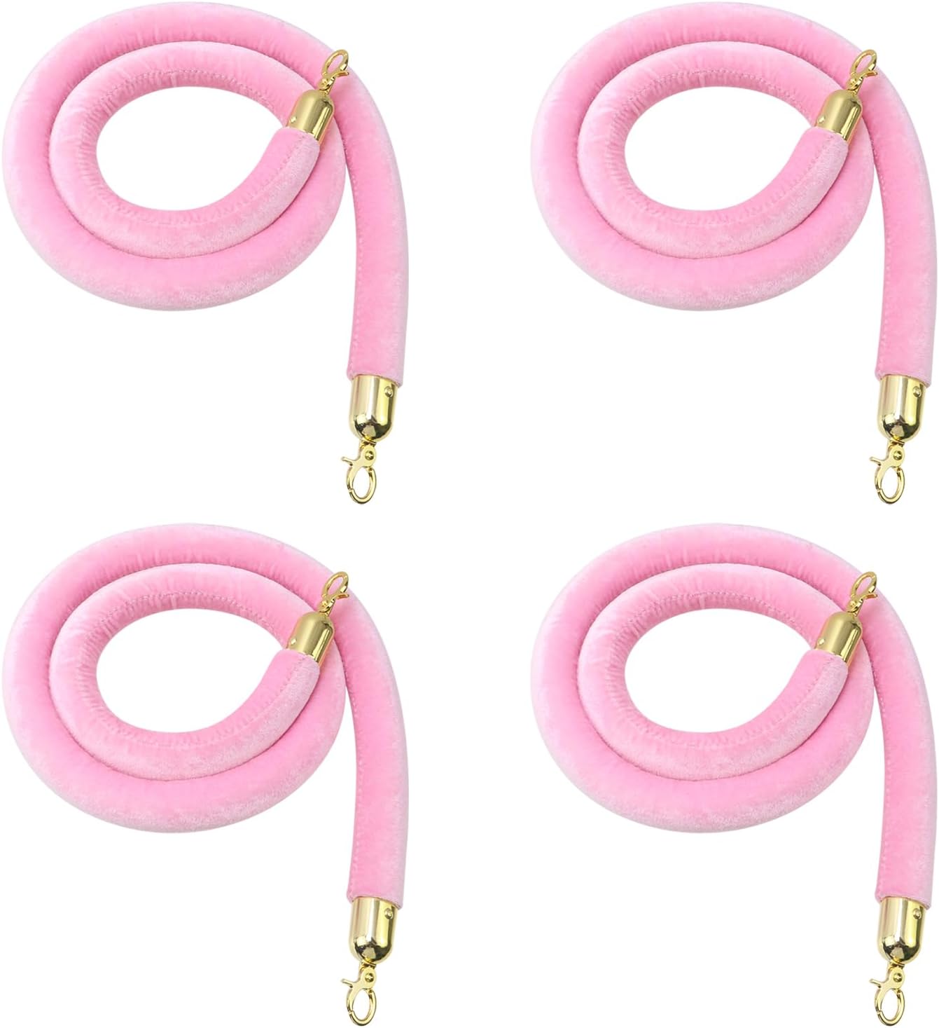 Oedema 4 Pcs Purple Velvet Stanchion Ropes with Gold Hooks 5 Feet Crowd Control Barrier Hanging Rope for Movie Theaters, Restaurants, Hotels