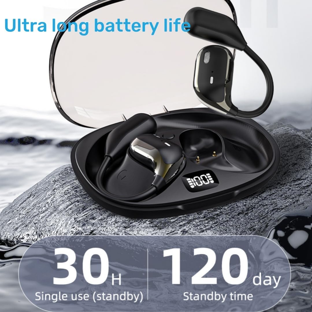 Bluetooth Open Ear Earbuds, Air Conduction Headphones with Hi-Fi Stereo Audio, Touch Control Bluetooth Headphones, Waterproof Sport Earphones with Mic for Android/iOS 500mAh (Black) - Image 5