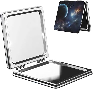 Travel Makeup Mirror for Purses Double-Sided 1X/2X Magnifying PU Leather Small Hand Pocket Mirrors Moon Stars and Planets Mini Cosmetic Mirror Compact Vanity Mirrors for Women