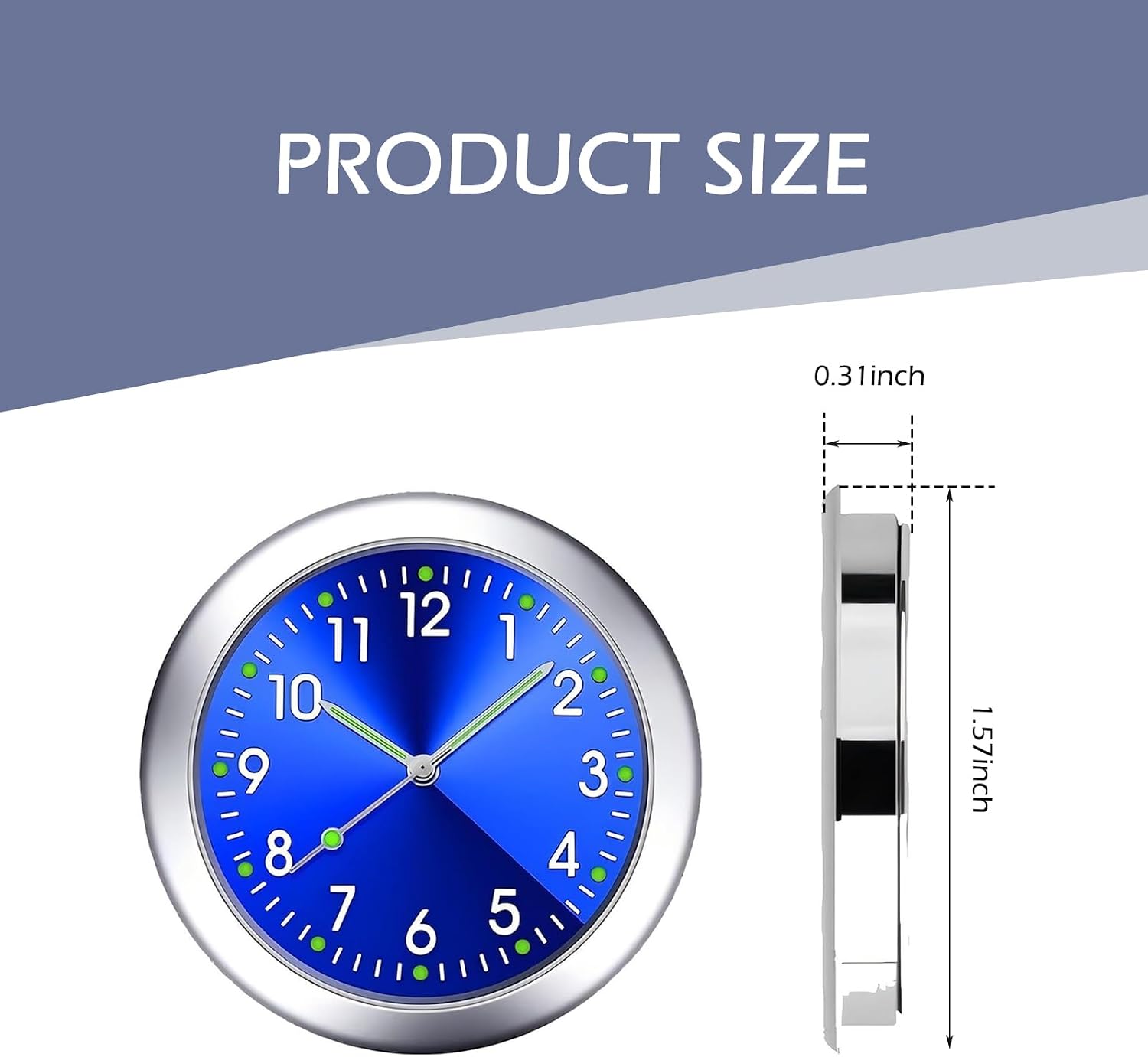 2 PCS Mini Car Dashboard Clock, Round Quartz Vehicle Air Vent Clock, Self Adhesive Luminous Automotive Watch, Universal for Car SUV Truck Home (Blue & Black) image 2