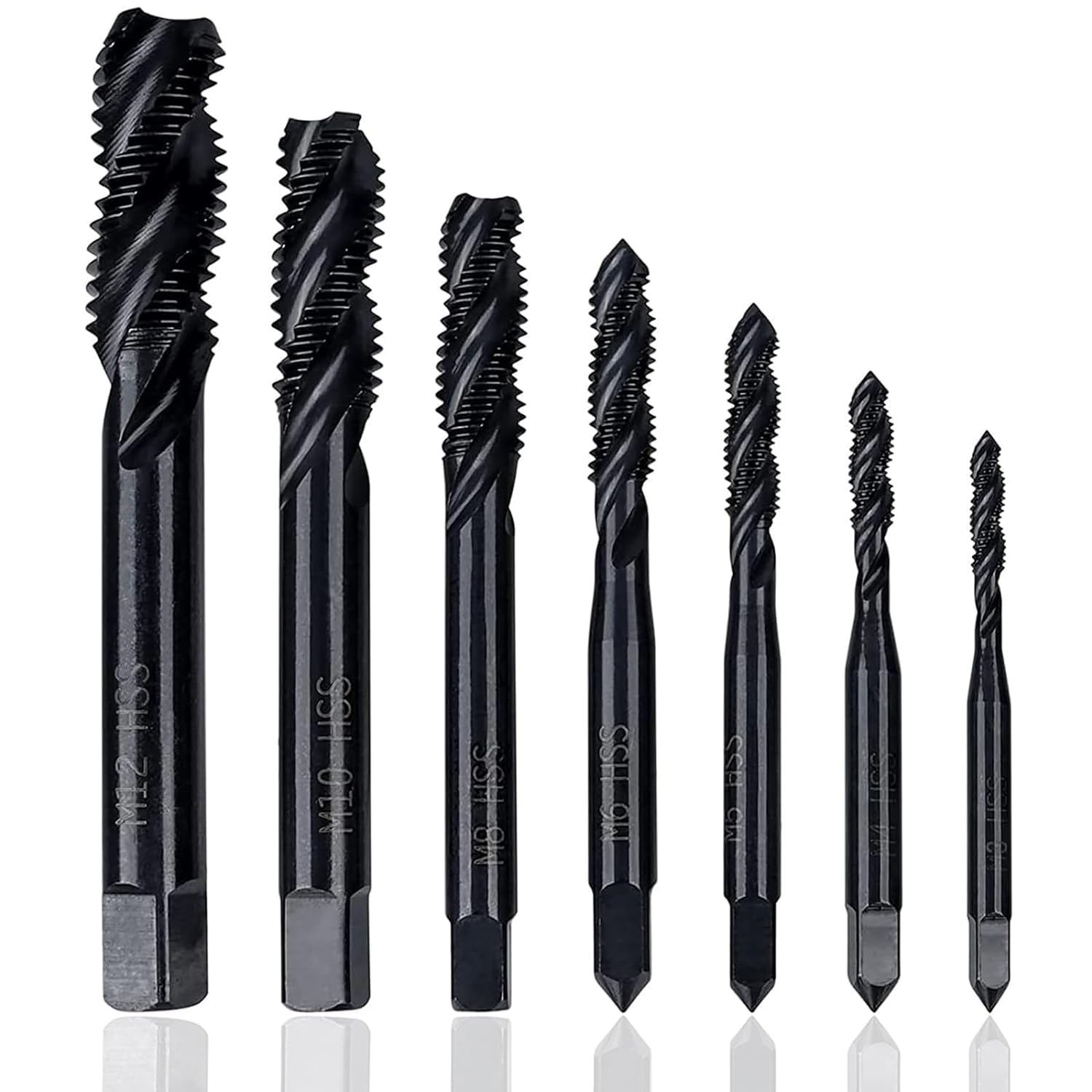 Maschi a filettatura interrotta a spirale in nitruro HSS 6542 M3 M4 M5 M6 M8 M10 M12 Set 7 pezzi per metallo legno