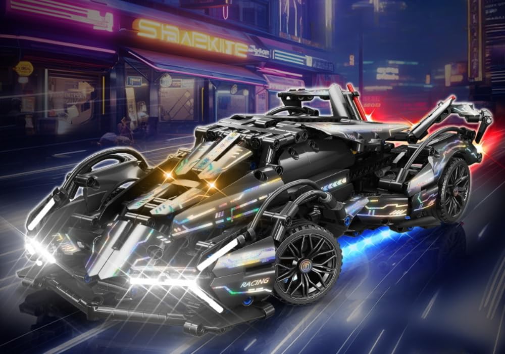 JUCYJULY Technology Sports Car Building Block Kit, Racing Car Building Set, Super Model Building Kit with LED - Image 2