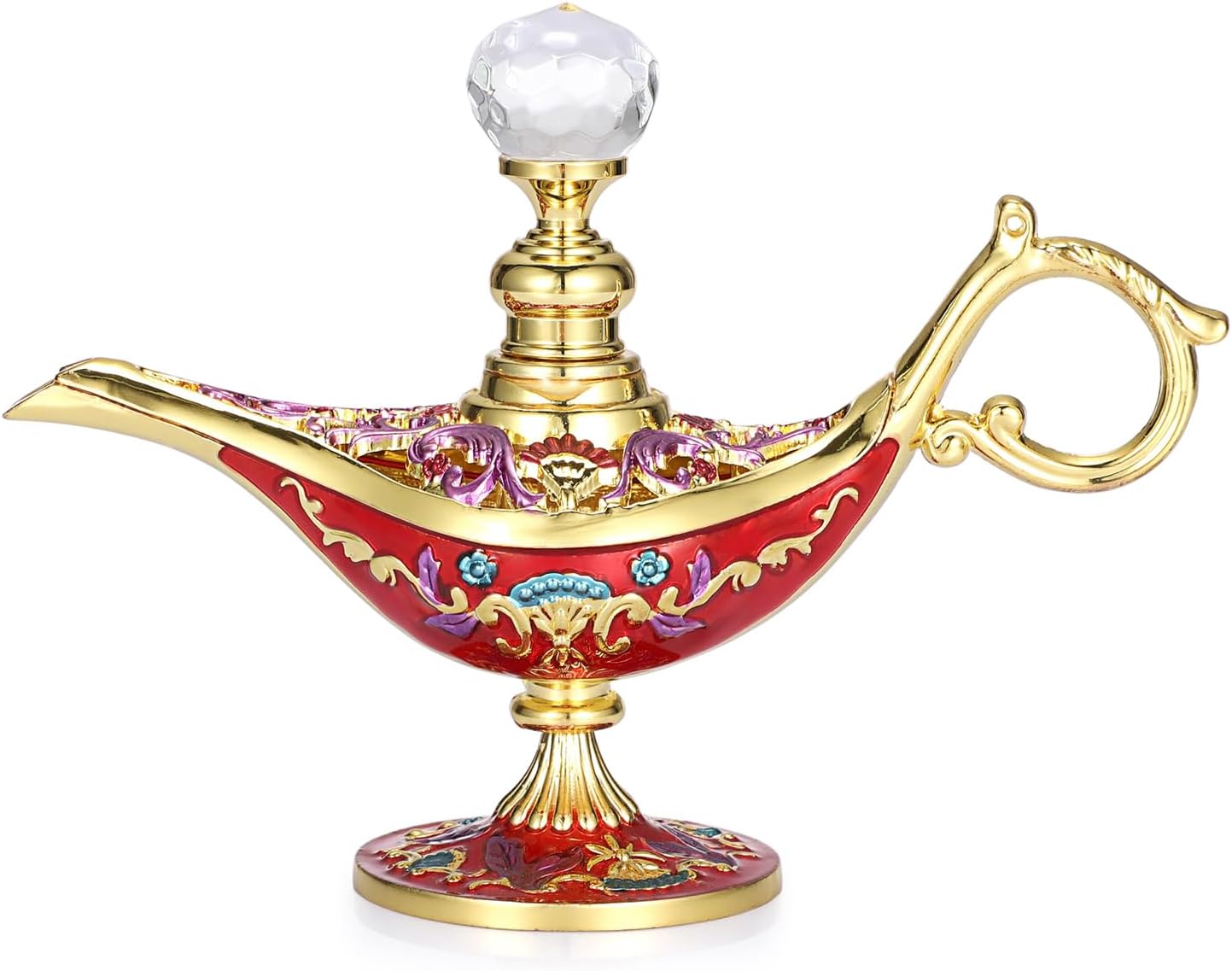 ELLDOO 15ml Vintage Perfume Bottle, Aladdin Genie Lamp Empty Container Perfume Vial, Egyptian Antique Crystal Decorative Essential Oil Bottle, Lady Essential Reusable Oil Bottles Decoration, Red