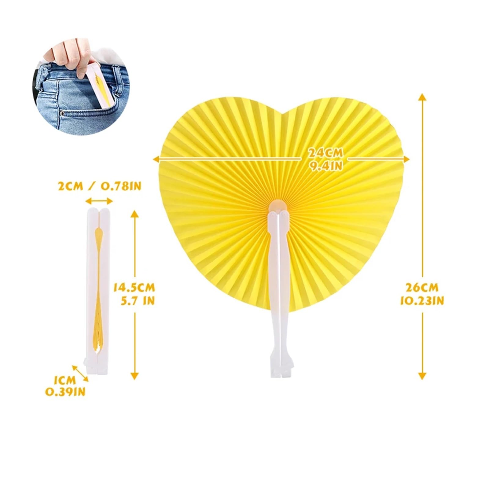 Papierfächer Faltfächer Papierfächer Blankofächer Festival Handfächer DIY Malerei Geburtstag Hochzeit Party Dekor Geschenke | Yellow,100PCS