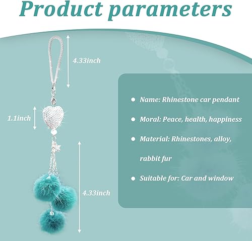 Miniatura 2 de Ziciner Accesorios para el interior del automóvil con diamantes brillantes, adorno colgante de espejo de automóvil para mujer, corazón de amor y