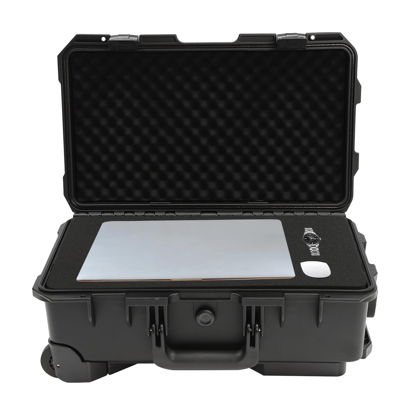 TuBaSaki All Weather Rolling Waterproof Protective Hard Case 22 x 14 x 9.3 Inches Multi-Purpose Hard Case with Customizable Foam, Carry-On Hard Case with Retractable Pull Handle and Wheels (Blue)
