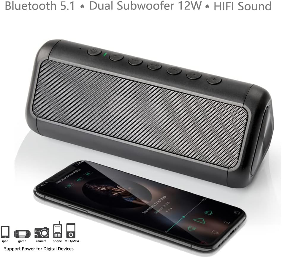 Solar Bluetooth Speaker Portable,5000mAh Wireless Speaker,IPX6 Waterproof Outdoor,Bluetooth 5.1,TWS Pairing,50H Play Time Heavy Bass for Beach,Party,Hiking,Cycling,Travel,Indoor & Outdoor Activities.