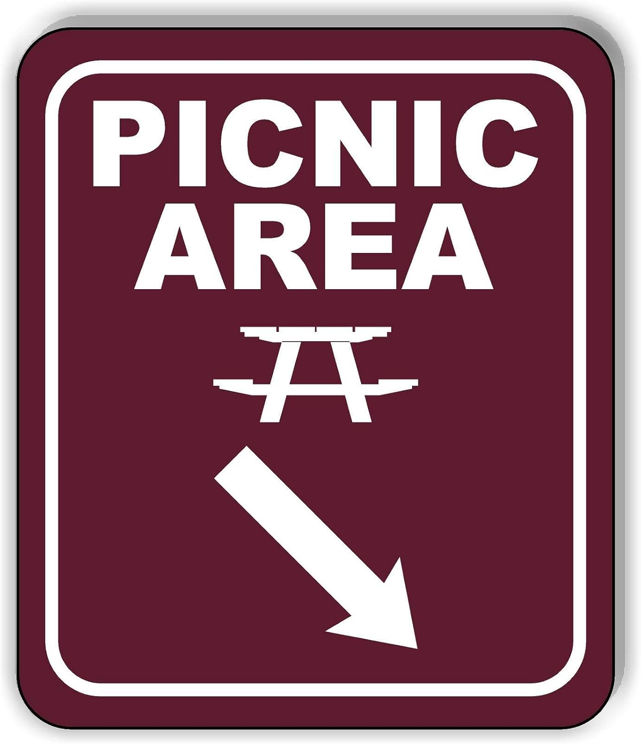 PICNIC AREA DIRECTIONAL 45 DEGREES DOWN RIGHT ARROW CAMPING Aluminum Composite Outdoor Sign 20" x24"