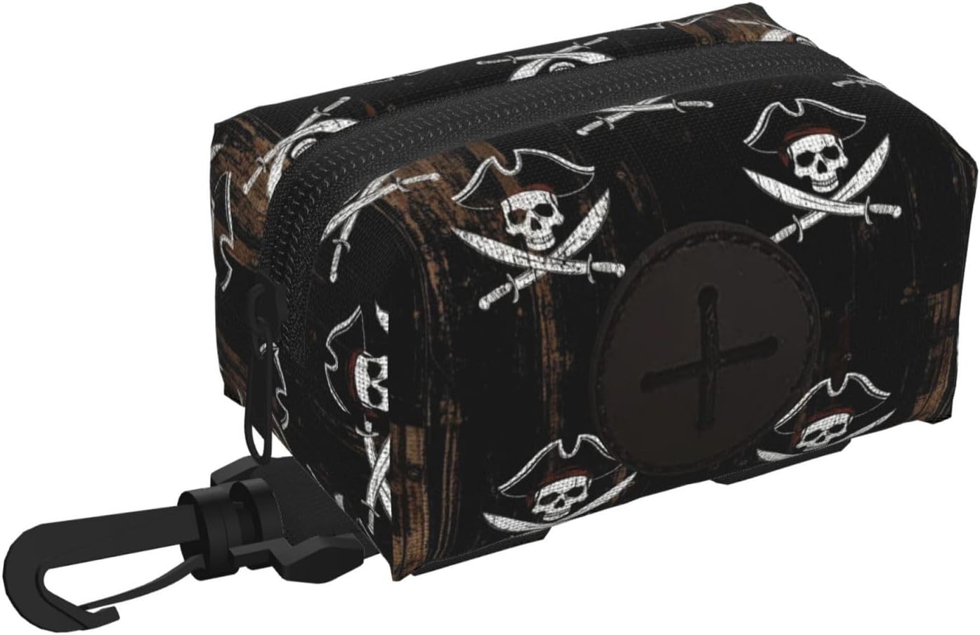 Dog Poop Bag Holder Pirate Skull Flag Art, Pet Waste Bag Dispenser with Clip for Dog Walking
