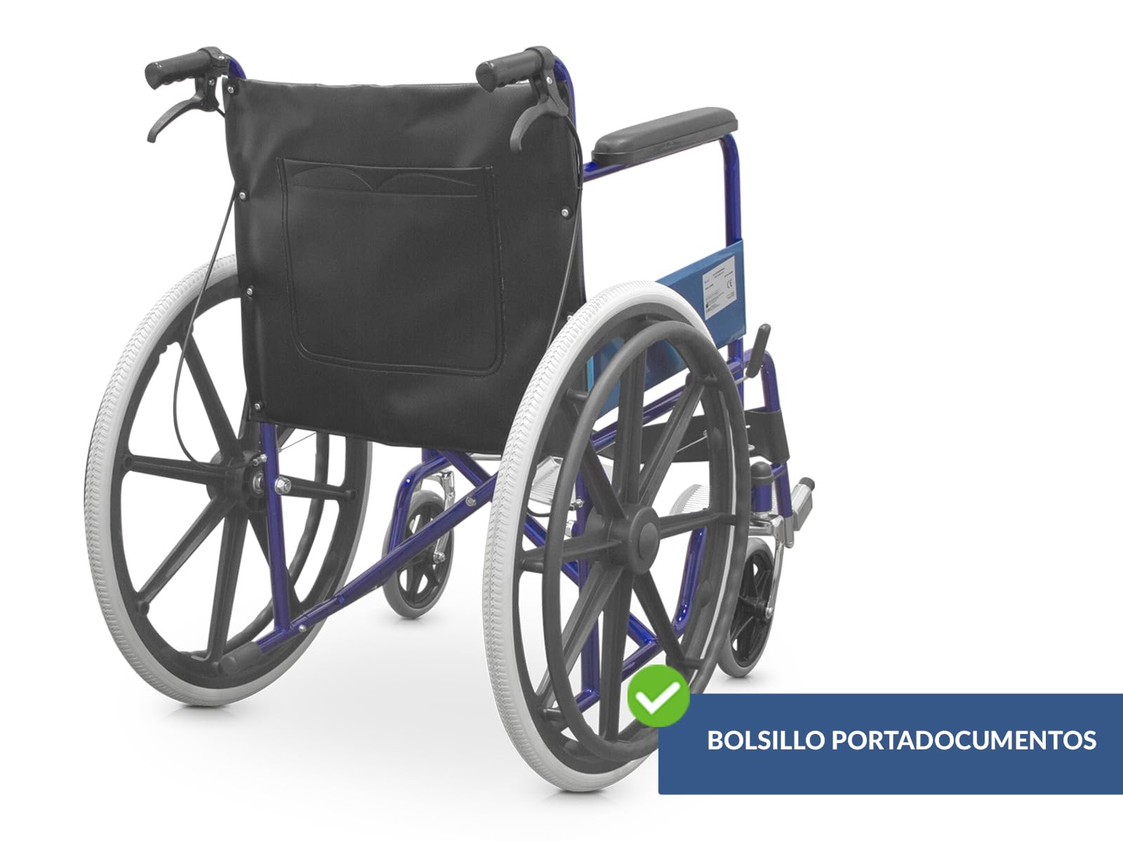 QUIRUMED Silla de ruedas plegable de acero, con frenos de mano y frenos en manetas, Reposapiés abatibles, Fácil plegado, Ligera, Para mayores, Para minusválidos