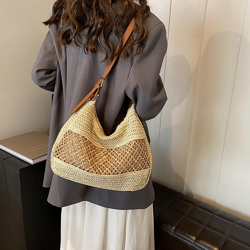 Women Hollow Shoulder Bag Large Capacity Straw Fashion Tote Handbag Adjustable Strap All-Match Tote Bag Female Woven Bag2