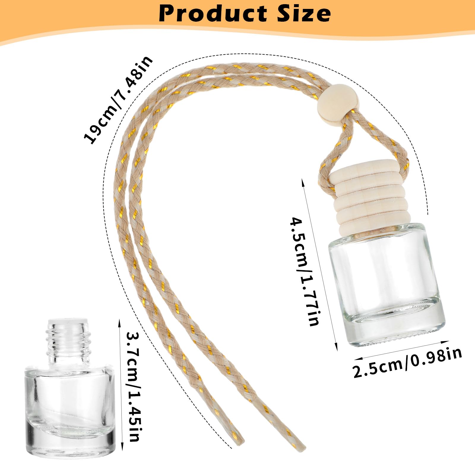 10 Pcs Bottiglia Deodoranti per Auto Vuota, Flaconi in Vetro da 8 ml per Aromaterapia e Oli Essenziali, Diffusore di Profumo per Auto, Casa, Ufficio e Viaggi