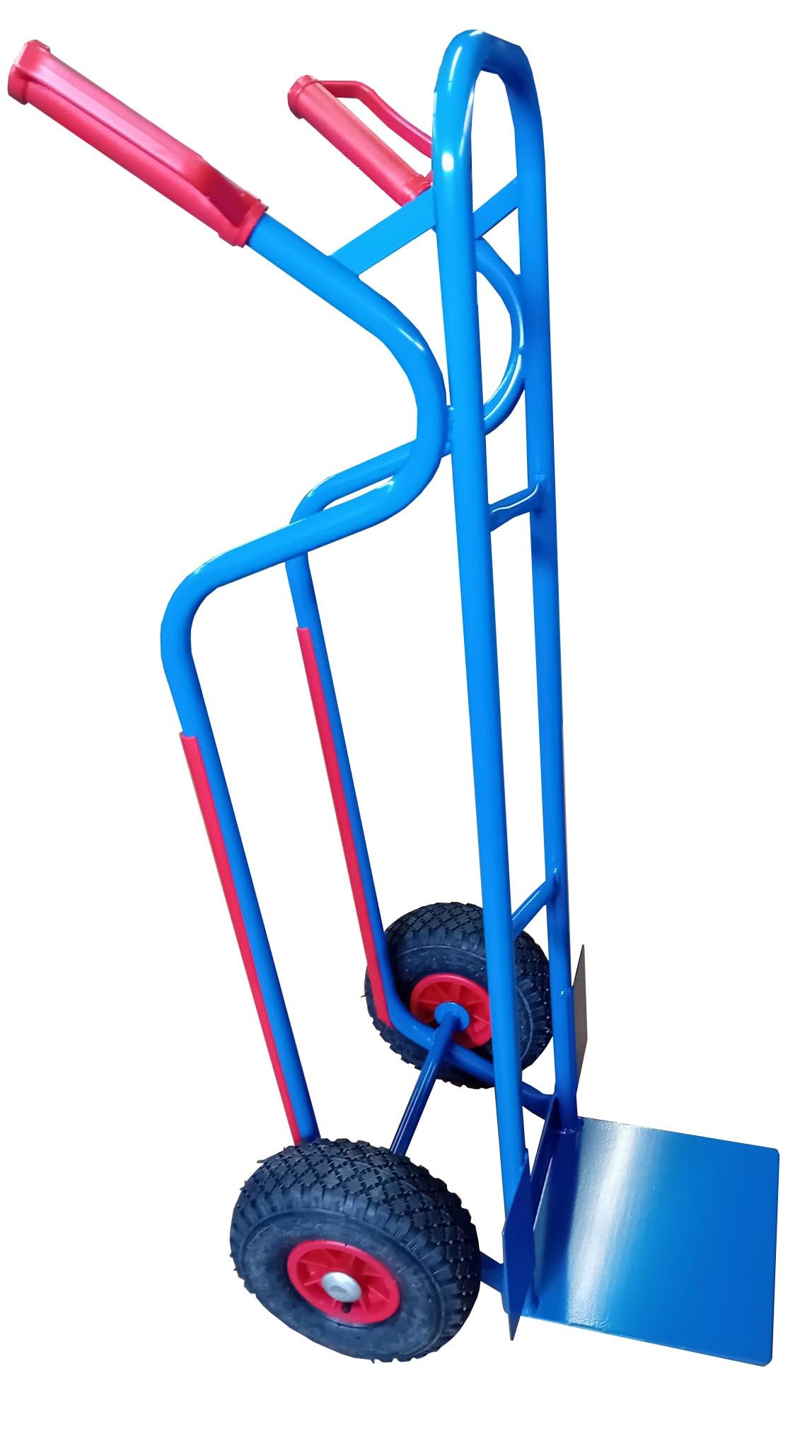 RLW Profi Stahlrohr Sackkarre Stapelkarre Maximium 300 kg - Schaufel 280x280 mm - Made in EU - kein Asien-Import (Räder nach Ihrer Wahl) (Luftrad schwarz/PVC-Felge rot/Gleitlager)