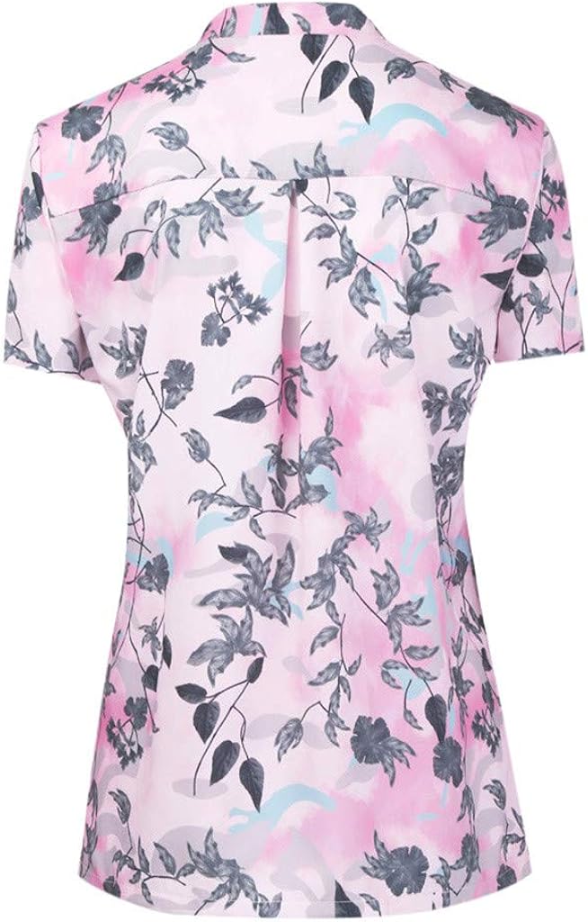 iYYVV Womens Loose Henley V-Neck Floral Print Short Sleeve Blouse Tunic Tops Shirt at  Women’s Clothing store