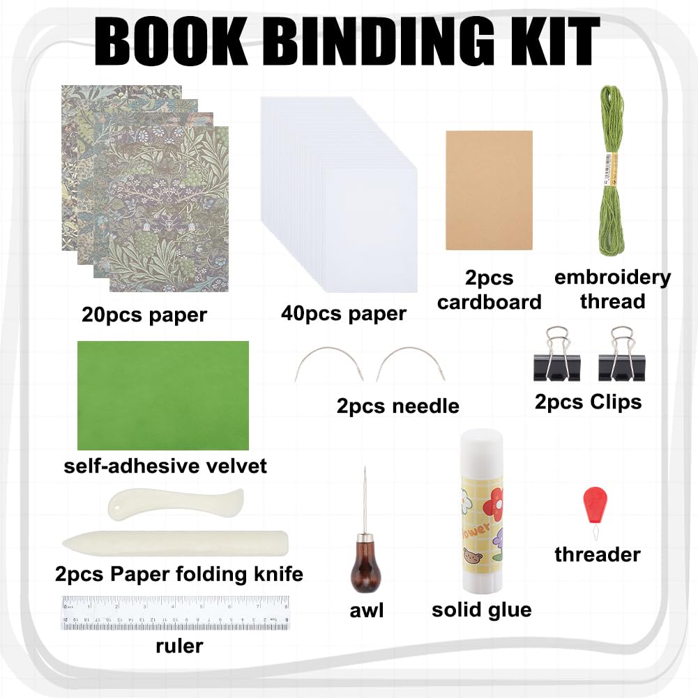 WEBEEDY Koptischer Stich Buchbindeset Grün Buchbinderei Starter Kit DIY Schreiben Journal Set Buchbinderei Zubehör für Erwachsene Anfänger Arbeit Note Persönliche Tagebuch, 15X21cm(A5)