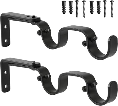Heavy Duty Curtain Rod Brackets - Adjustable Double Rod Holders, 1 Inch 2 PCS, Black