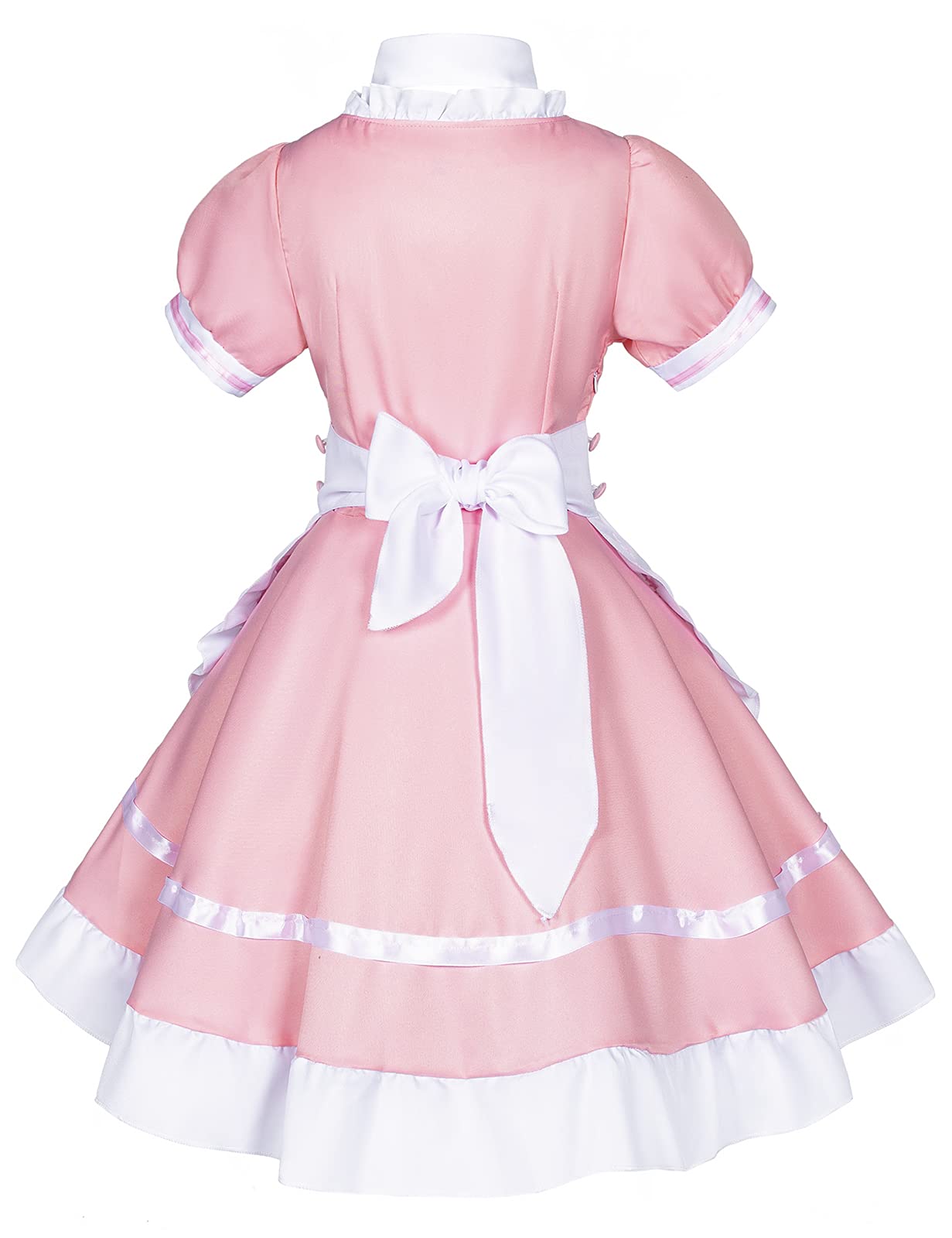 Japanese Anime Sissy Maid Dress Cosplay Sweet Classic Fancy Apron Socks Gloves Faux Fur Cat Furry Headwear Set Pink(M)