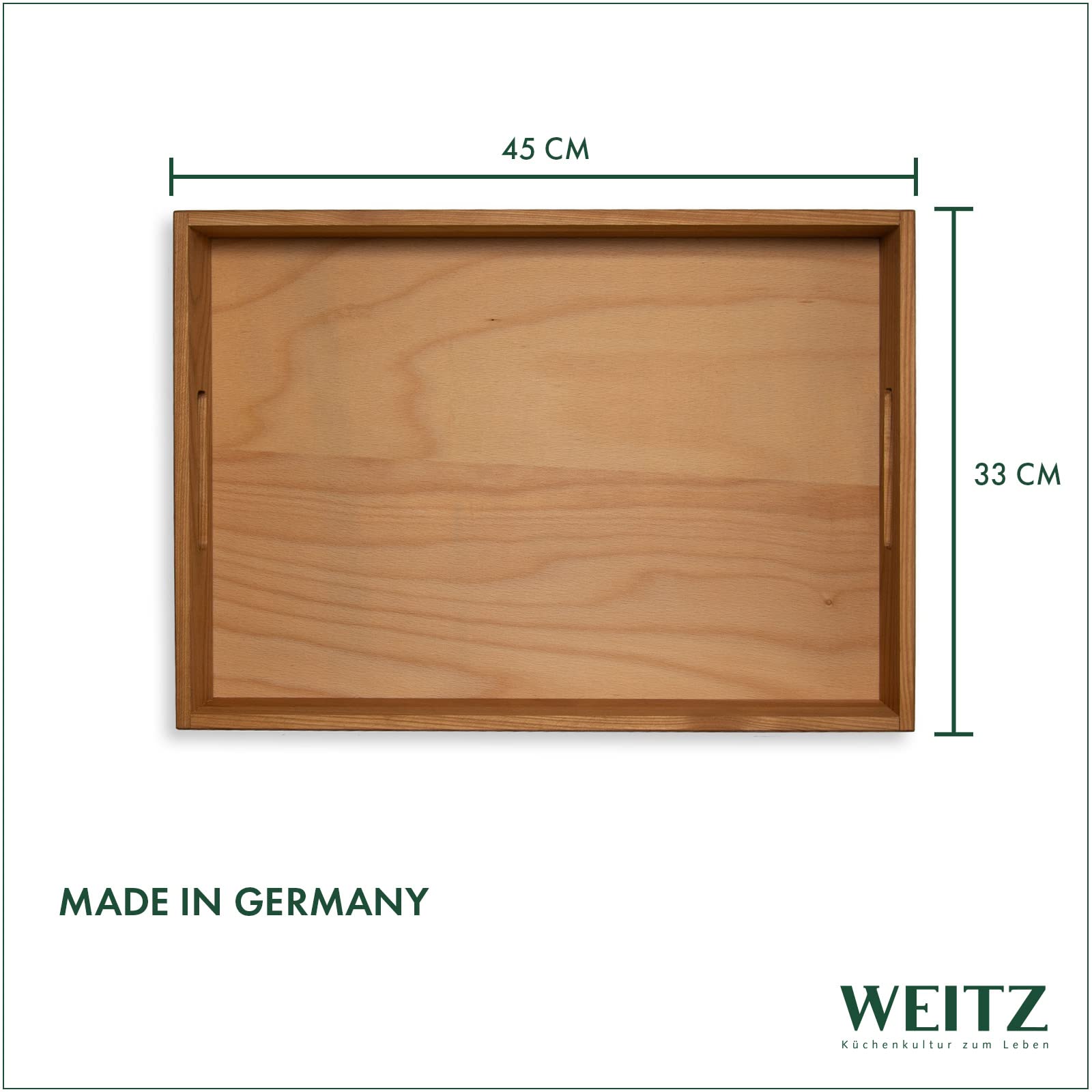 Weitz Serviertablett 45x33 cm aus geöltem Kirschholz, Holztablett aus Holz mit Griffen, rechteckiges Frühstückstablett