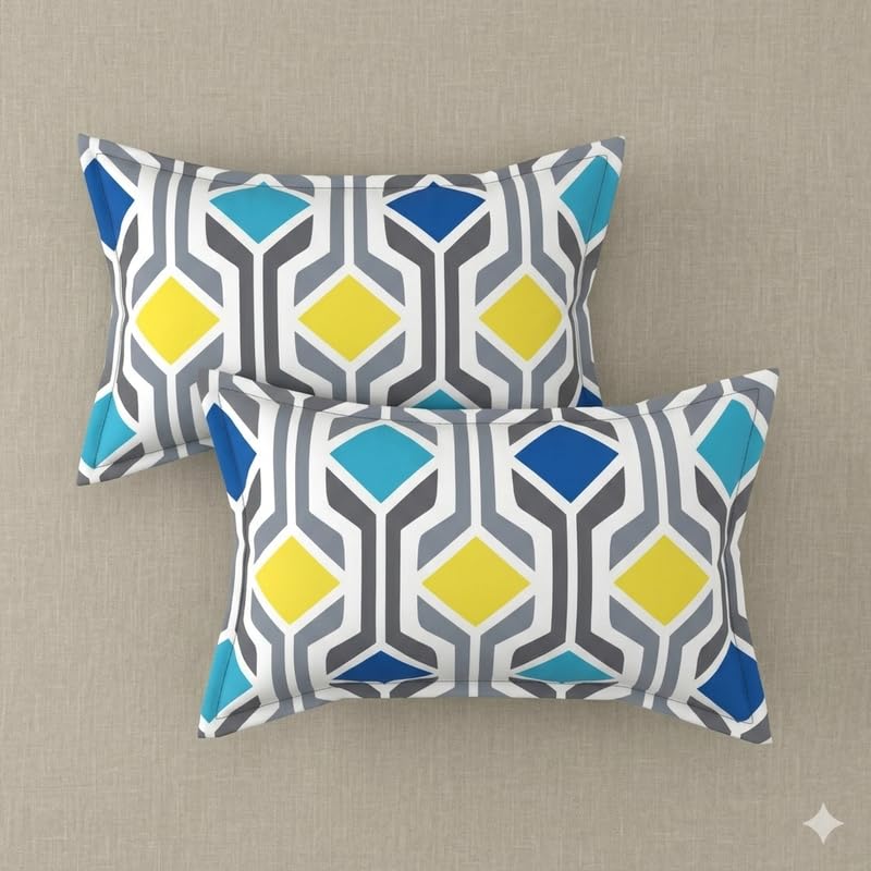 Image of Cotton Bolls Textiles Glace Cotton Fitted Bedsheet 72x72x6 Inch with 2 Pillow Covers - Soft Breathable Fabric, Elastic All Around, Printed Bedding for Double Bed