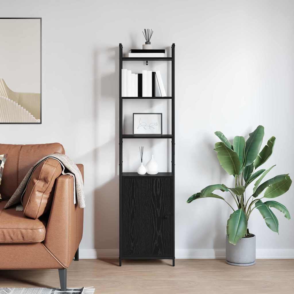 Scaffale a 6 livelli, 40 x 24 x 161 cm, rovere nero con struttura in legno