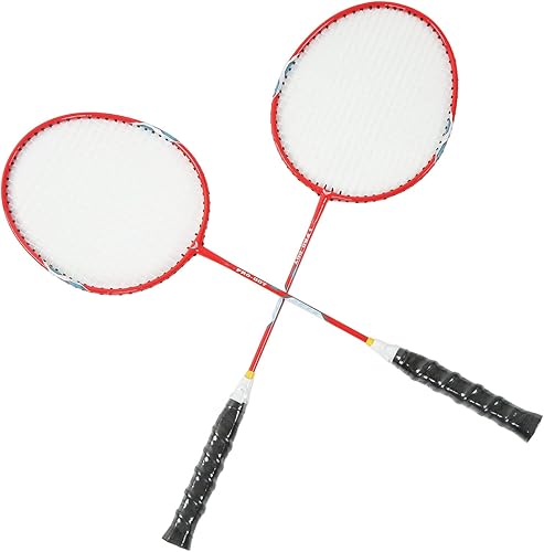 Miniatura 8 de 2 raquetas de bádminton, raquetas de bádminton, raqueta de bádminton primaria integrada de ferroaleación, con mango de nailon, color rojo para niños