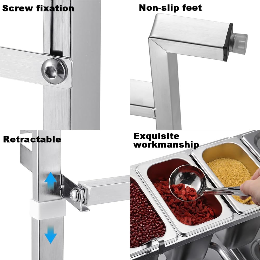 Especiero De Acero Inoxidable De 2 Niveles, con Tapa Y Cuchara, Dispensador De Especias Elevado Y Organizador Extraíble para Restaurantes.,D