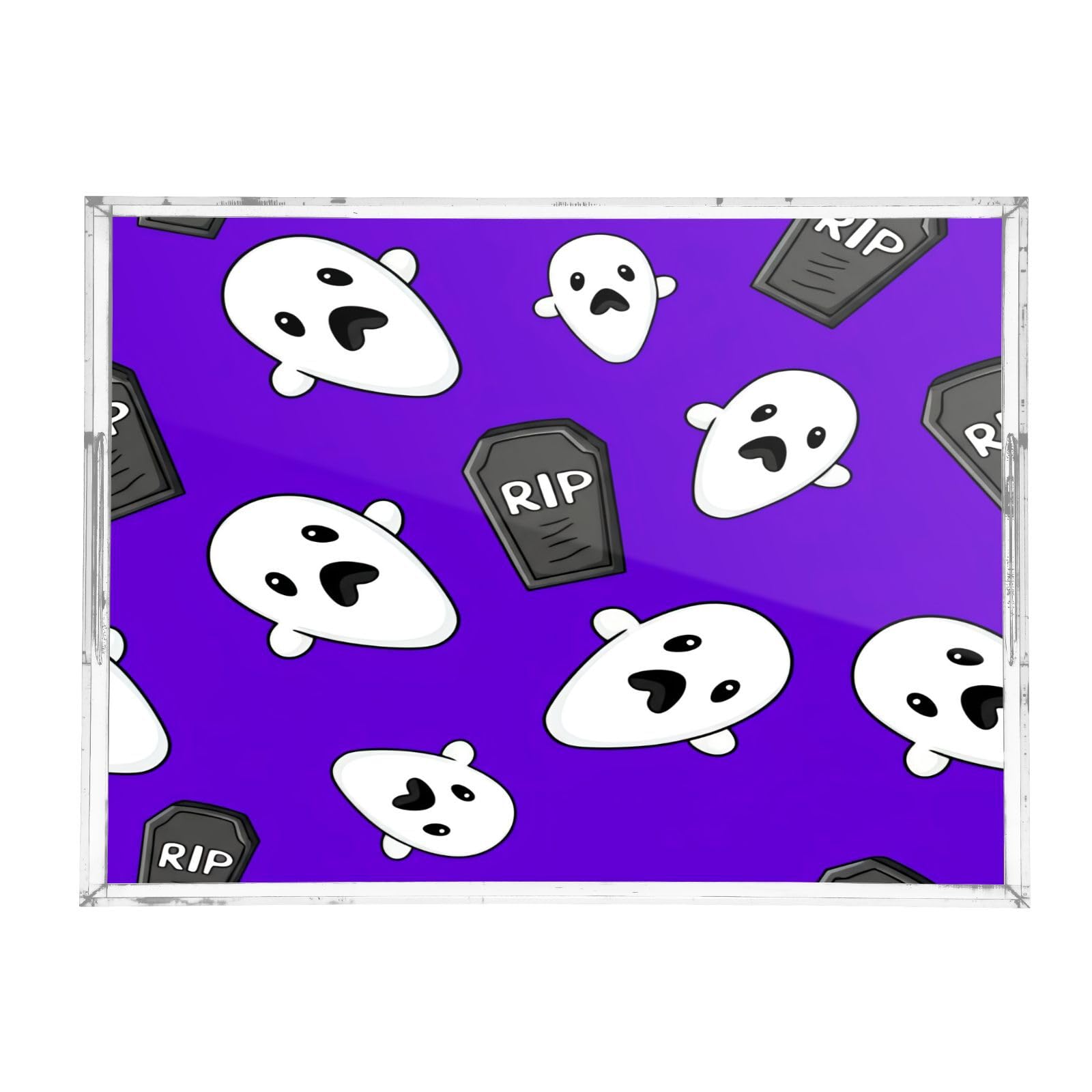 BOESI Cute Ghost and Tombstone Acrylic Decorative Dining Tray, Acrylic Decorative Tray Organizer with Handle for Kitchen, Dining Room, Bathroom, Dresser