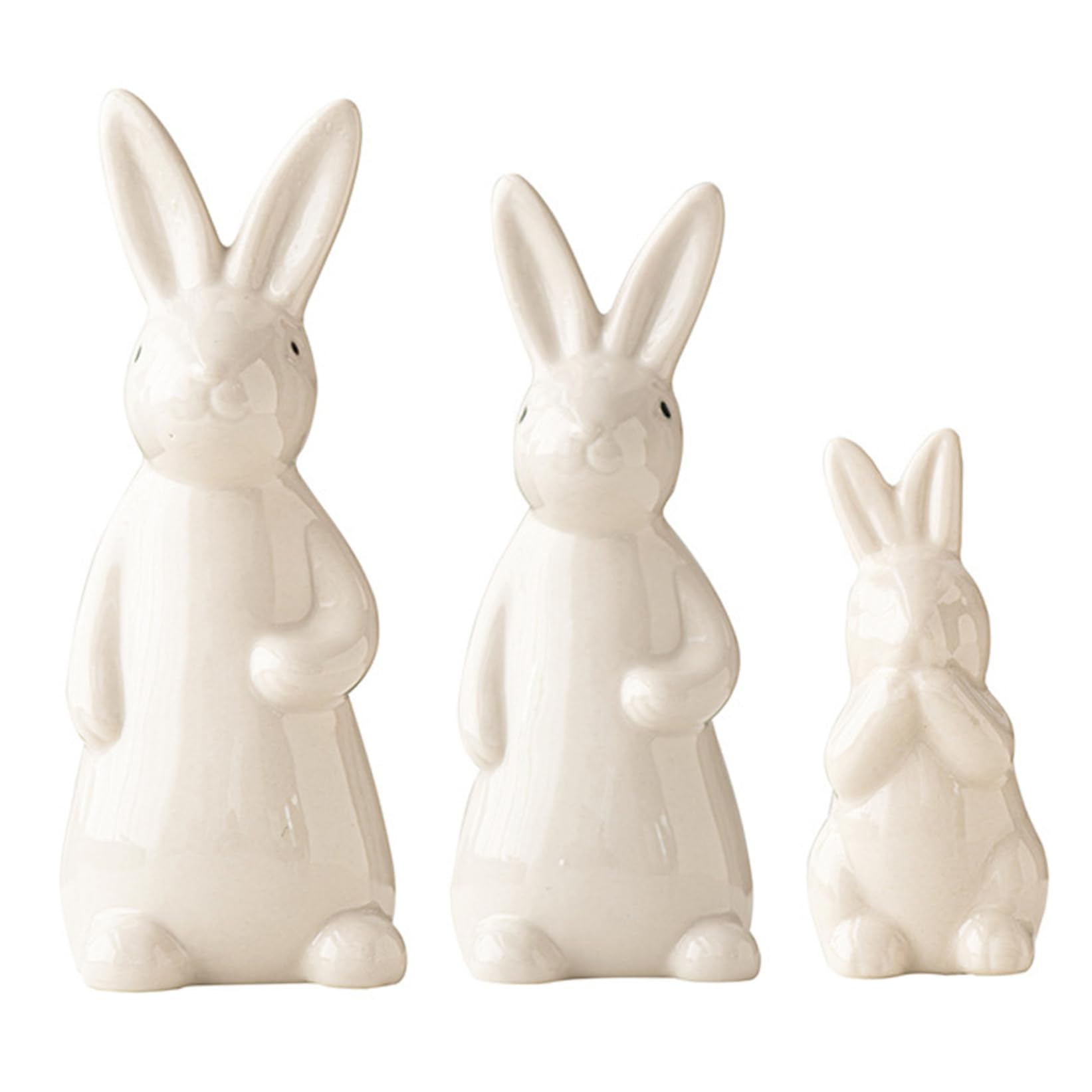 Nassmosse White Bunny Statue Set Of 3, Ceramic Bunny Figurines Modern Rabbit Decor For Easter, Spring Home, Bookshelf, And Tabletop,