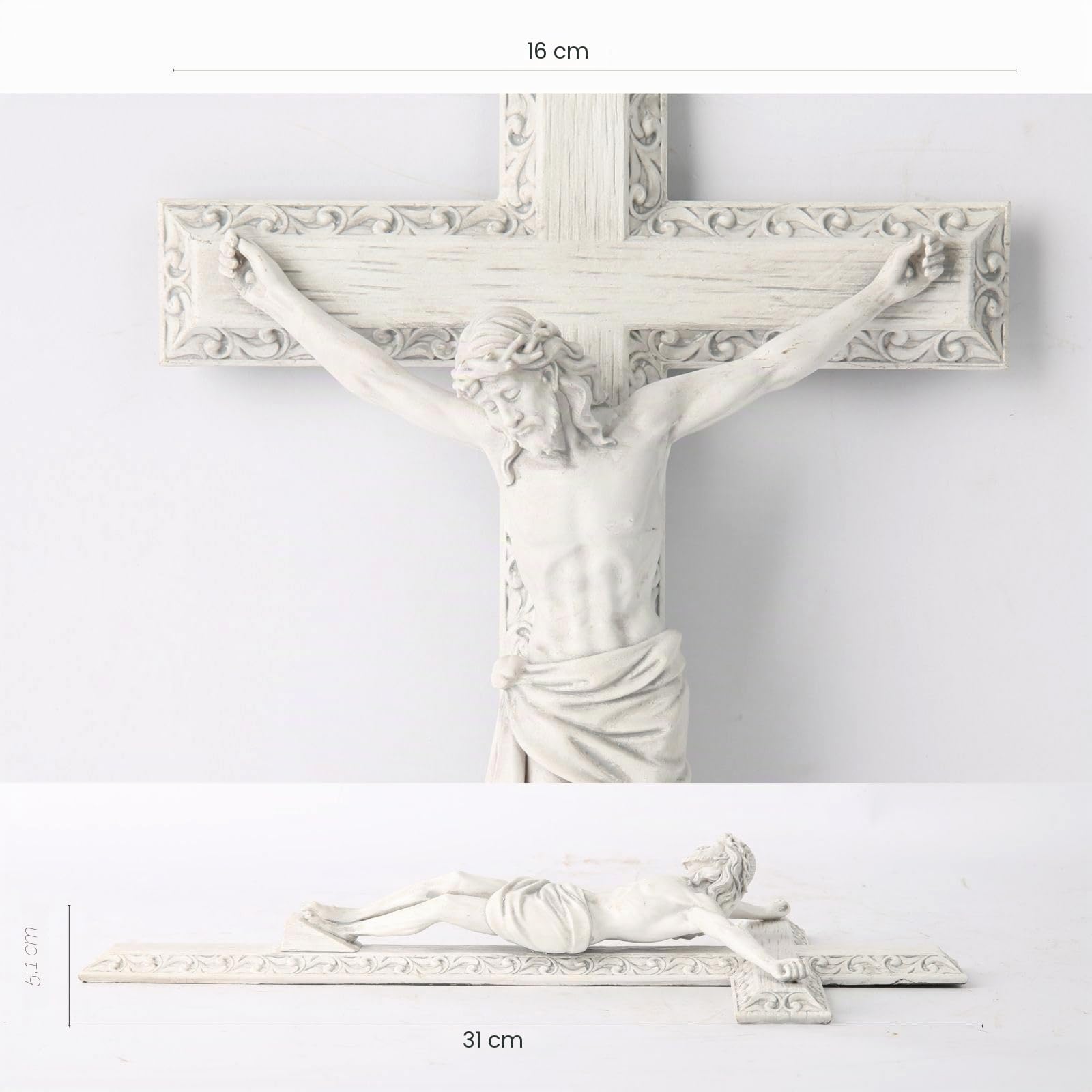 BC Katholisches Kruzifix-Wandkreuz, Jesus Christus, Wanddekoration für elegantes, modernes Zuhause, frommes Geschenk für junge Menschen, religiöse Geschenke, Heimdekoration, grau-weißes Stein-Finish
