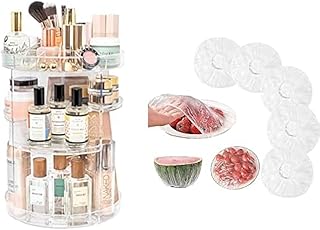 SHOWAY Rotating Makeup | 360 Spinning Display Case | Clear Acrylic Vanity & for Skincare Perfume Cosmetic Beauty Make up & Essential Oil Products + Non-stick e spatula for cooking r&om color