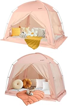 Bed Tents Canopy BedPrivacy Dream Tent for Cozy Indoor Sleeping, Light-Reducing,and Breathable, with 4 Doors Floor Tent BedAvailable in Twin and Queen Sizes