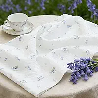 1 peça de tecido de gaze de camada dupla, tecido de musselina com estampa de flor de estrela azul, para costura DIY, roupas de bebê e decoração de casa