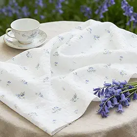 1 peça de tecido de gaze de camada dupla, tecido de musselina com estampa de flor de estrela azul, para costura DIY, roupas de bebê e decoração de casa