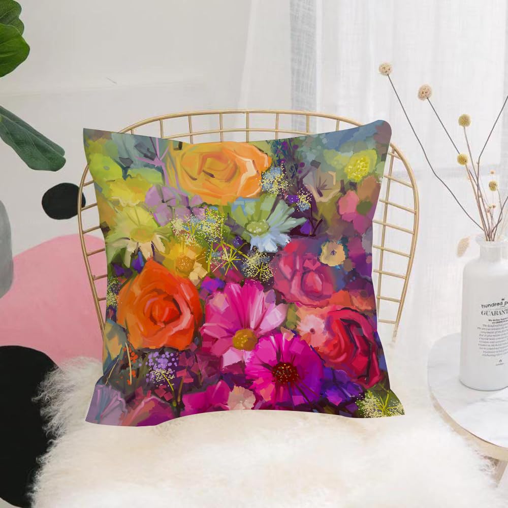 HYMSXW Cushion Cover,Throw Pillow Case Home Decorative for Living Room Bedroom Sofa Chair 20X20 Inch,Flowers, lively bouquet with daisies, ultra,Pillowcase 50X50cm