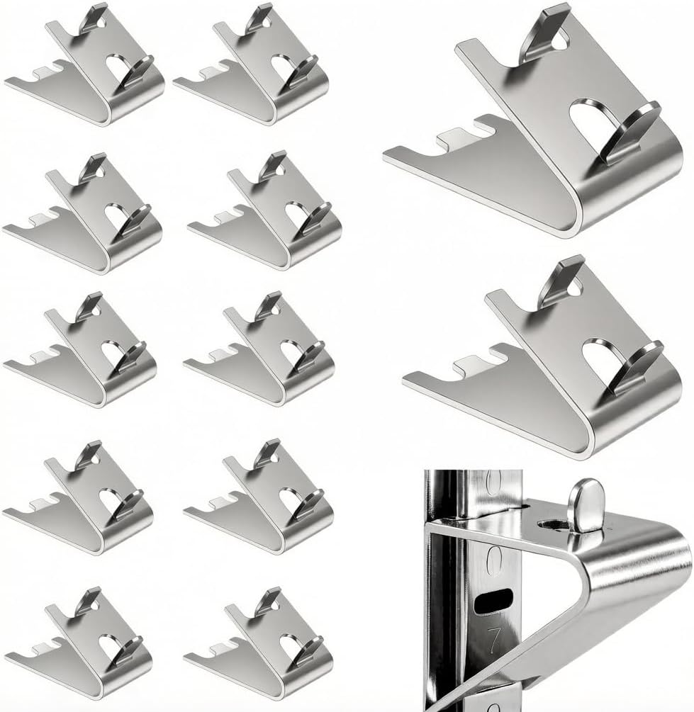 920158 Refrigerator Freezer Shelf Clip, 12 Pack Heavy Duty Stainless Steel Replacement Shelf Bracket Clips - Universal Square Buckle Type for Fridge Cooler Shelf Support, Easy to Install