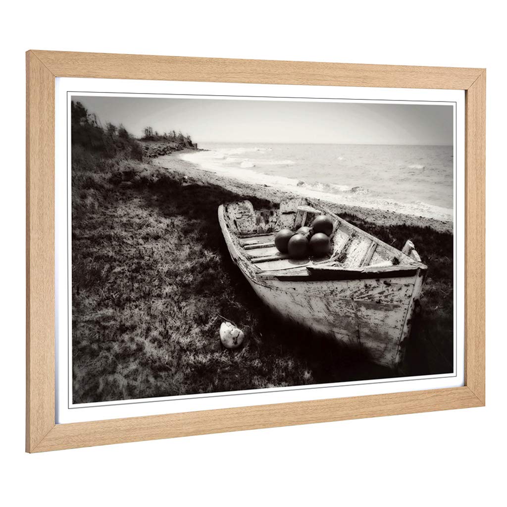 Big Box Art Framed Print Seascape Boat Wreck Beach Design | Wall Art Picture | Home Decor for Kitchen, Living Room, Bedroom, Hallway, Oak, A2 / 24.5x18 Inch / 62x45cm