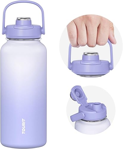 Miniatura 19 de TOURIT Botella de agua aislada de 40 onzas, botellas de agua deportivas de acero inoxidable con asa superior, botella térmica de viaje de doble Azul