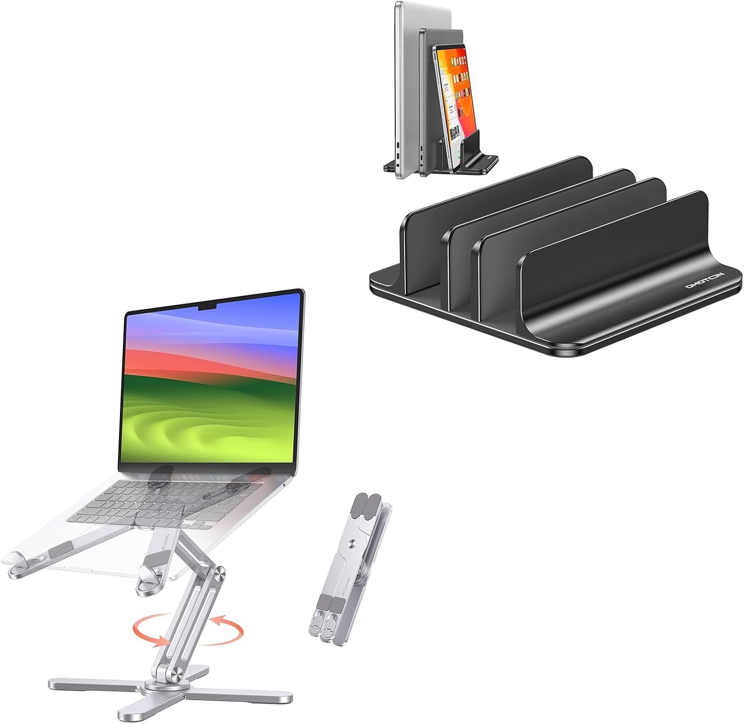 OMOTON 360° Rotating Laptop Stand and 3-Slot Vertical Laptop Stand