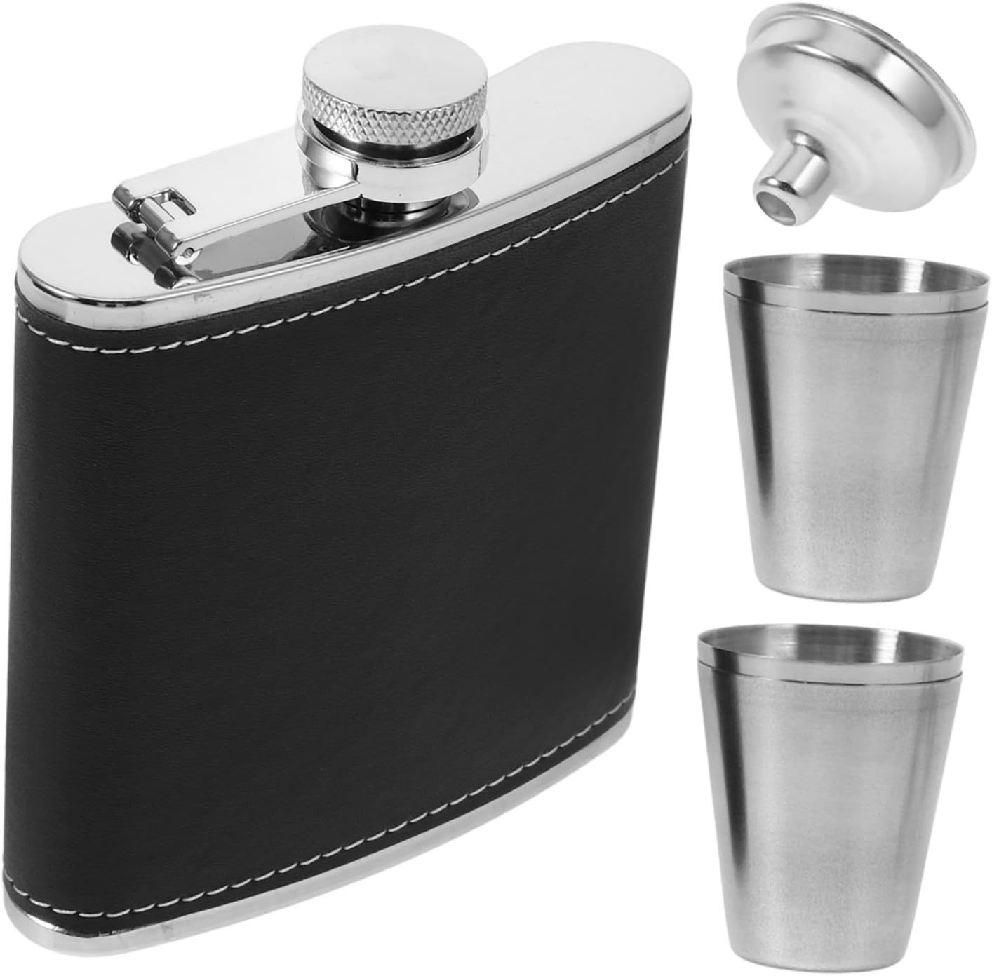 Unomor 6oz Stainless Steel Hip Flask Set with Wine Cups and Funnel Portable Travel Flask for Liquor Camping and Outdoor Adventures