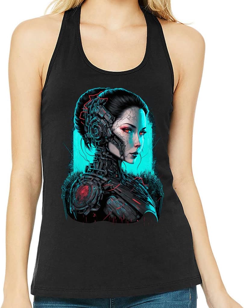 Cyborg Print Women's Racerback Tank - Robot Tank Top - Unique Workout Tank