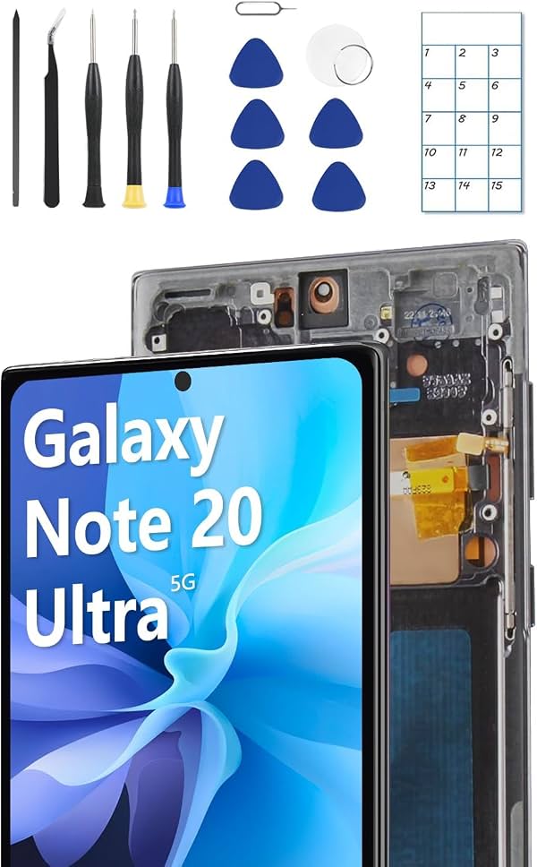Pantalla OLED para Galaxy Note 20 Ultra con marco y herramientas | Pantalla OLED, versión US, sensor de huellas, kit de herramientas completo, guía de instalación
