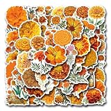55PCS Beautiful Marigold Stickers for Water Bottles Laptop Journaling Luggage Realistic Flower Sticker for Girls Women Adults, Vinyl Waterproof Aesthetic Decals Cute Gifts