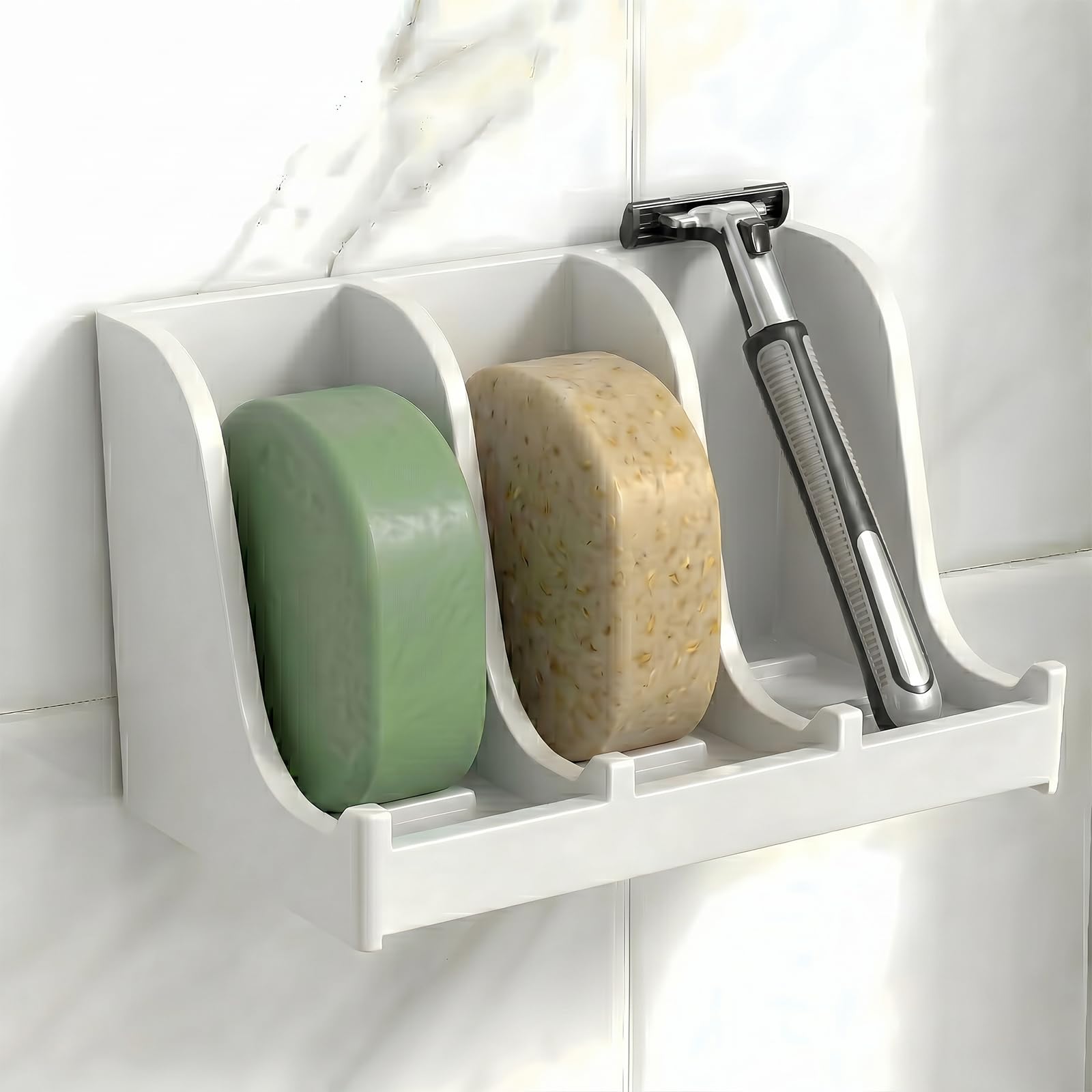 Soap Holder for Shower Wall, 3-Compartment Soap Dish [Patent Pending]