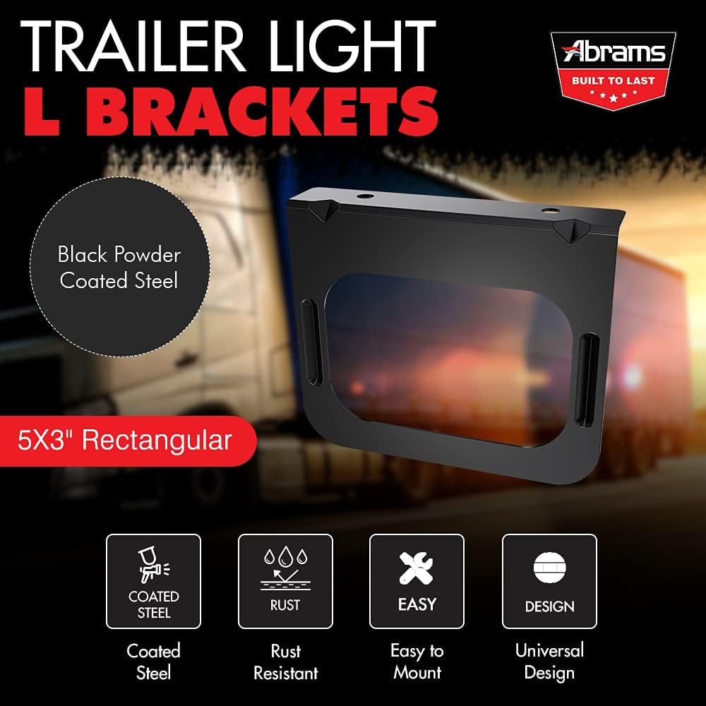 Abrams 10PC 5" Rectangular Taillight L Shape Mounting Brackets for 5 Inch Grommet/Flush Mount Rectangular Truck Trailer Taillight Lights [Black Powder Coated Steel] [Vertical or Horizontal Mounting]